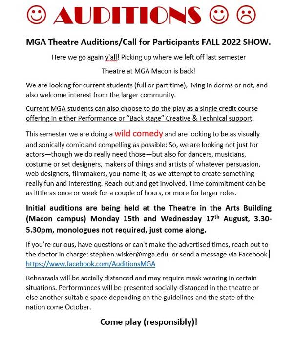 MGA Theater Auditions August 15 & 17